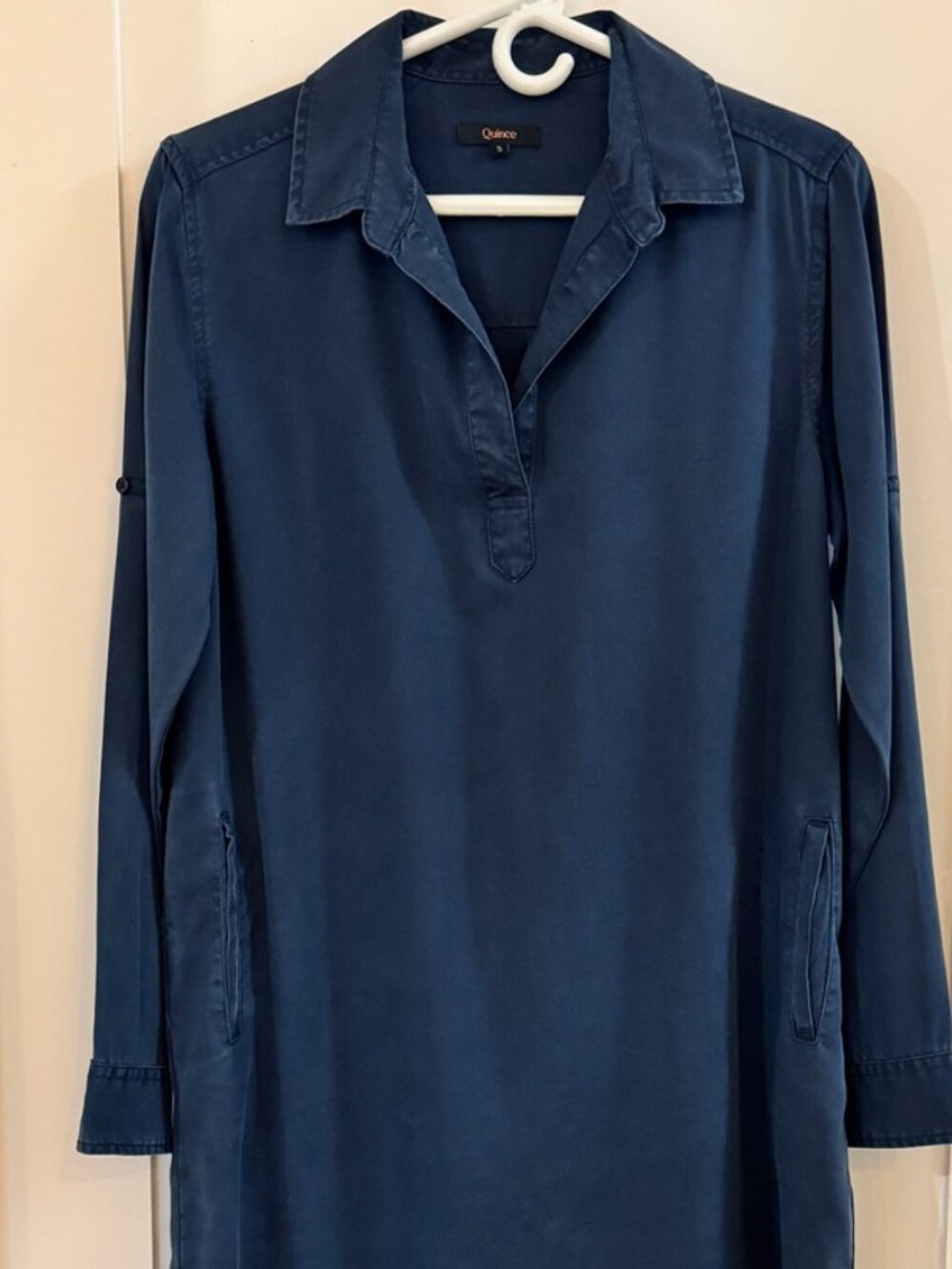 Quince Navy Tunic-Style Dress/Long Blouse, Luxe, Lightweight Fabric, Size:S, New - Picture 2 of 7